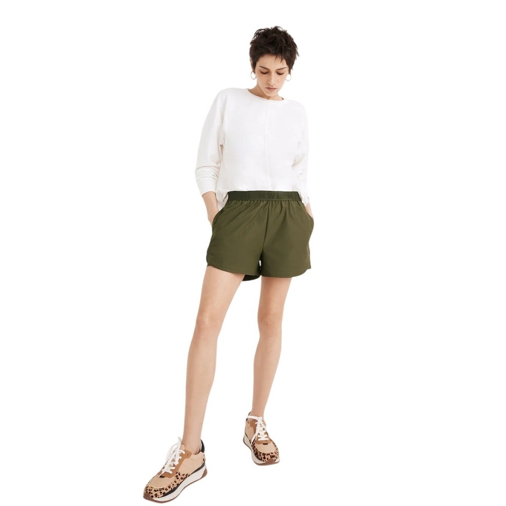 Madewell MLW Allways Pull on Shorts Women's XS Kale Olive Green Dolphin Hem - Picture 2 of 7